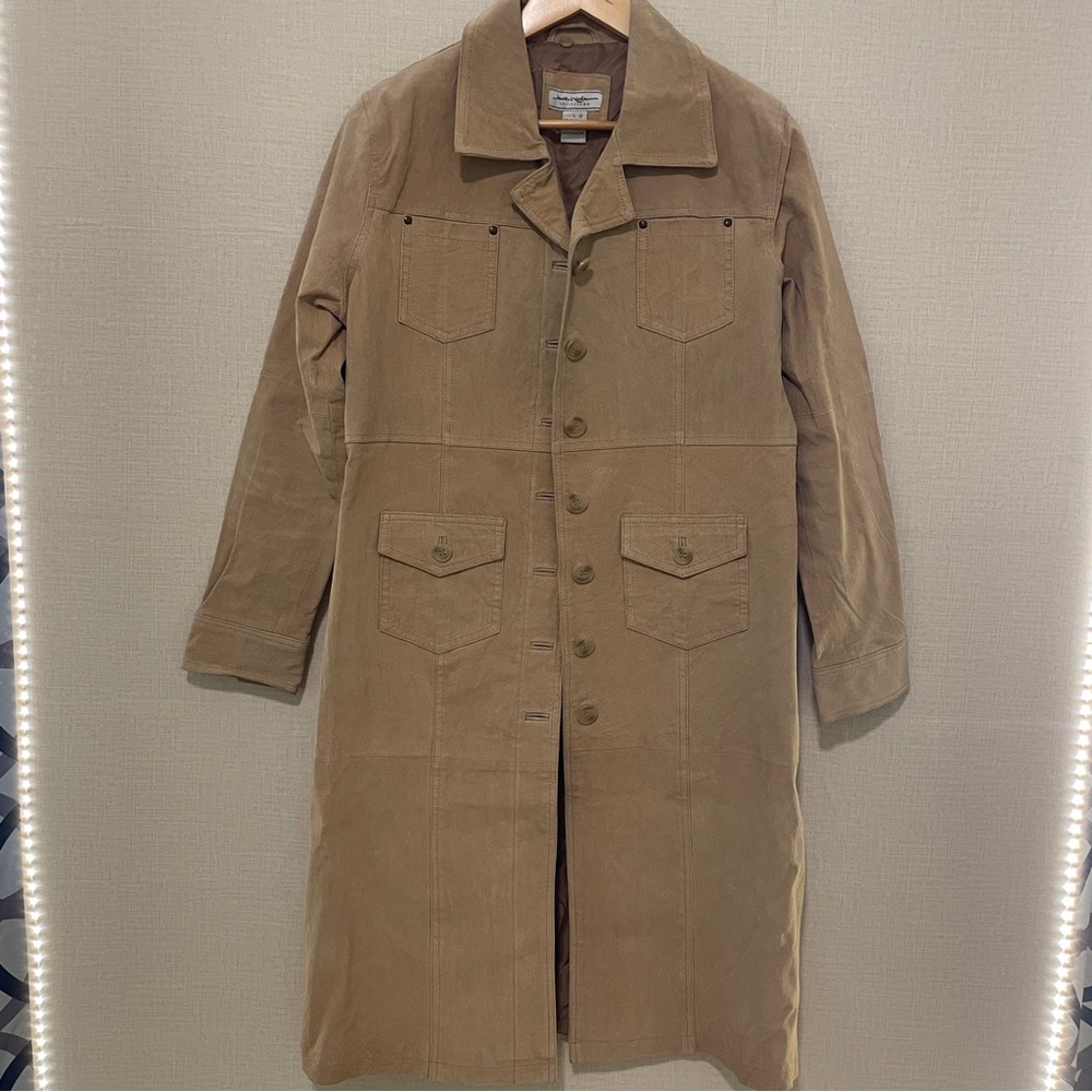 Jamie Nichole 100% leather full length coat. Tan  Size Large